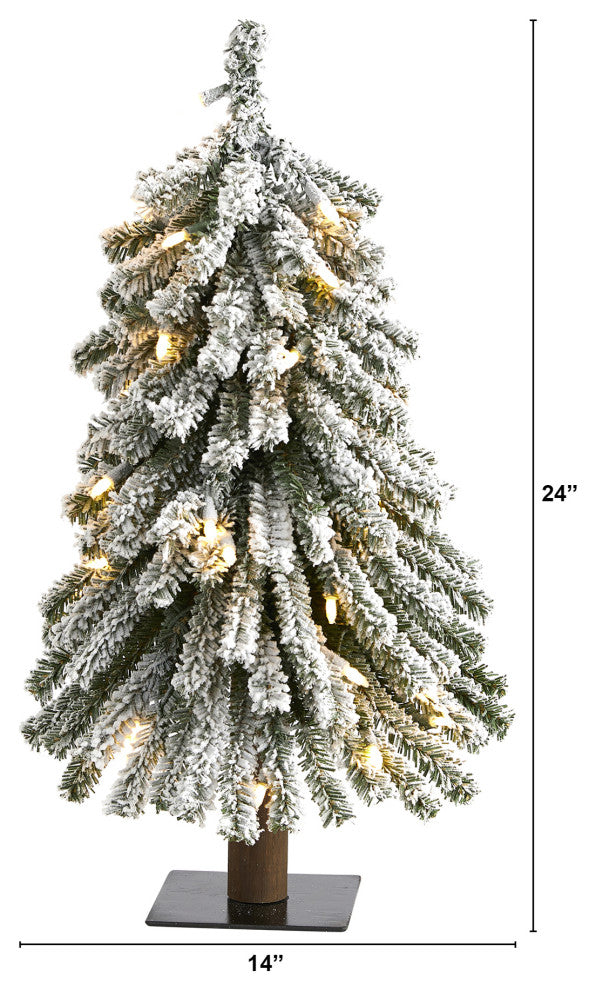 2' Flocked Grand Alpine Faux Xmas Tree W/35 Lights & 111 Bendable Branches