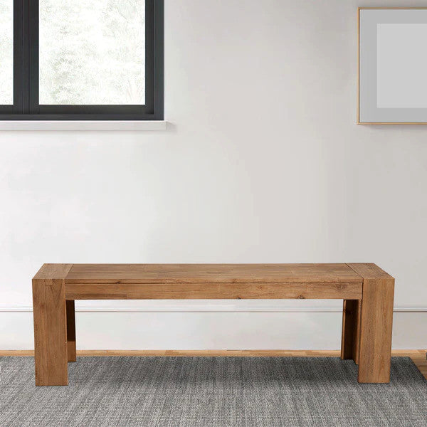 Benzara BM186134 Solid Acacia Wood Bench with Bracket Legs, Brown
