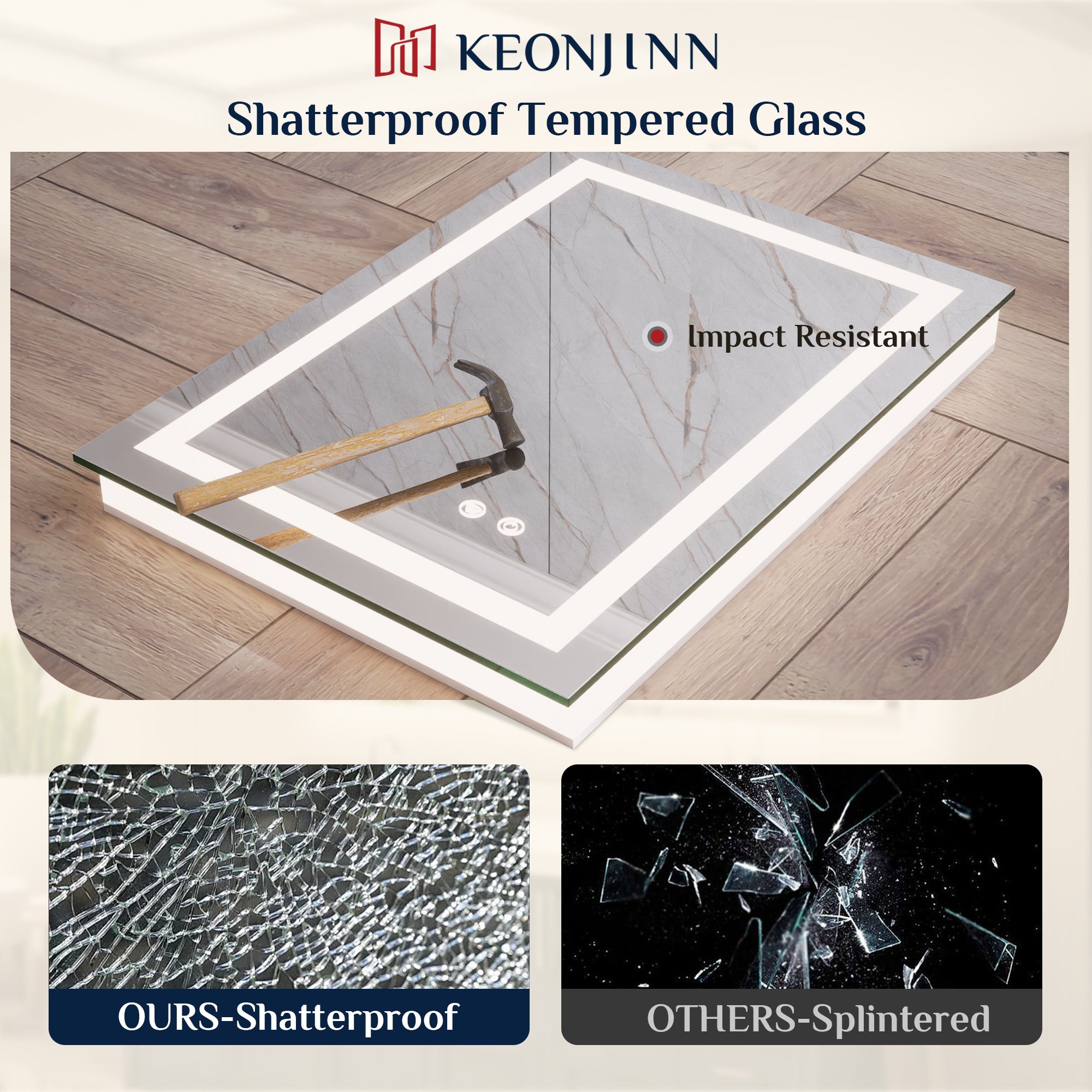 LED Bathroom Mirror With Smart Motion Sensor Front & Backlit, Dimmable, 55x36