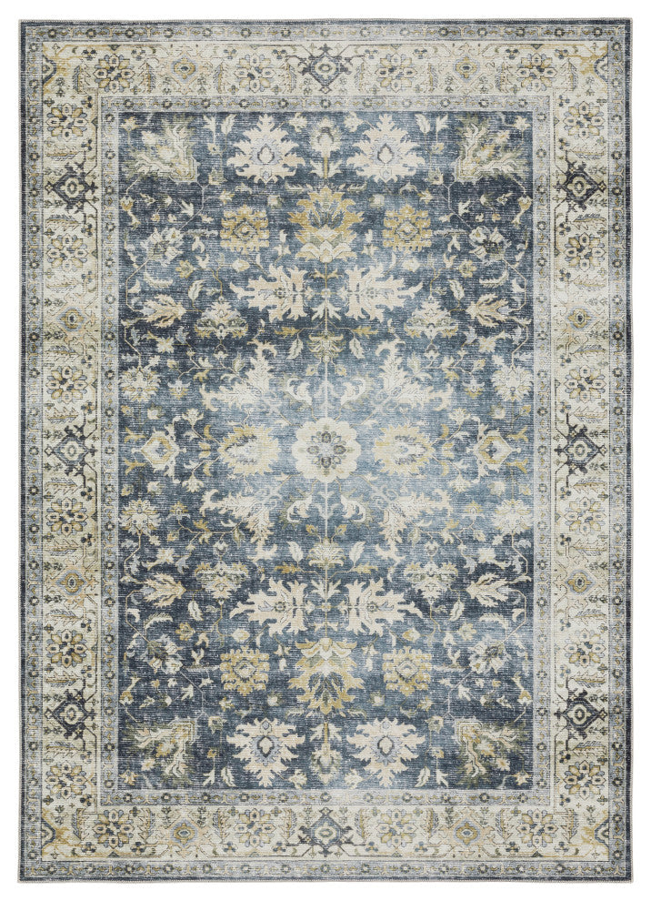 Celestia Machine Washable Vintage Indoor Area Rug, Blue, 5'x7'