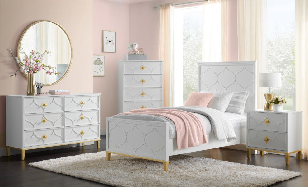 Emma 6-Drawer Dresser, White and Gold