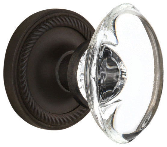 Single Rope Rosette With Oval Clear Crystal Knob, Oil-Rubbed Bronze