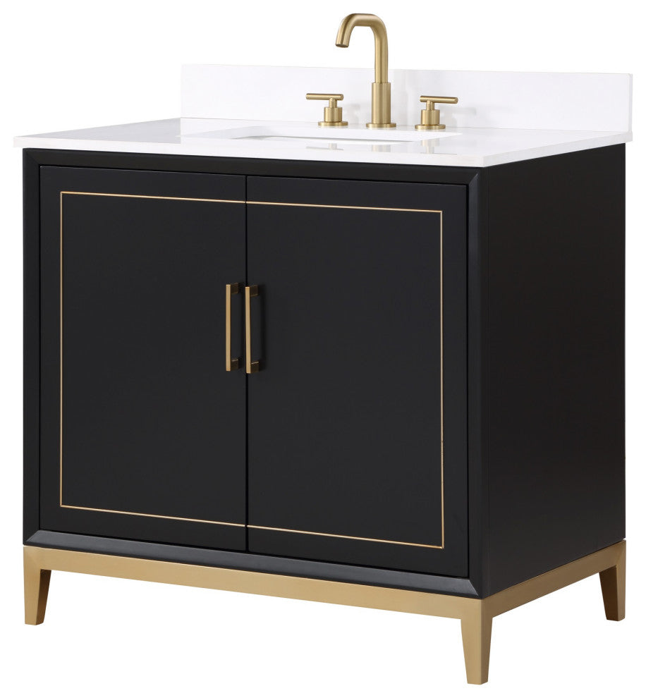 Gracie Bathroom Vanity, Midnight Black With White Quartz, 36"