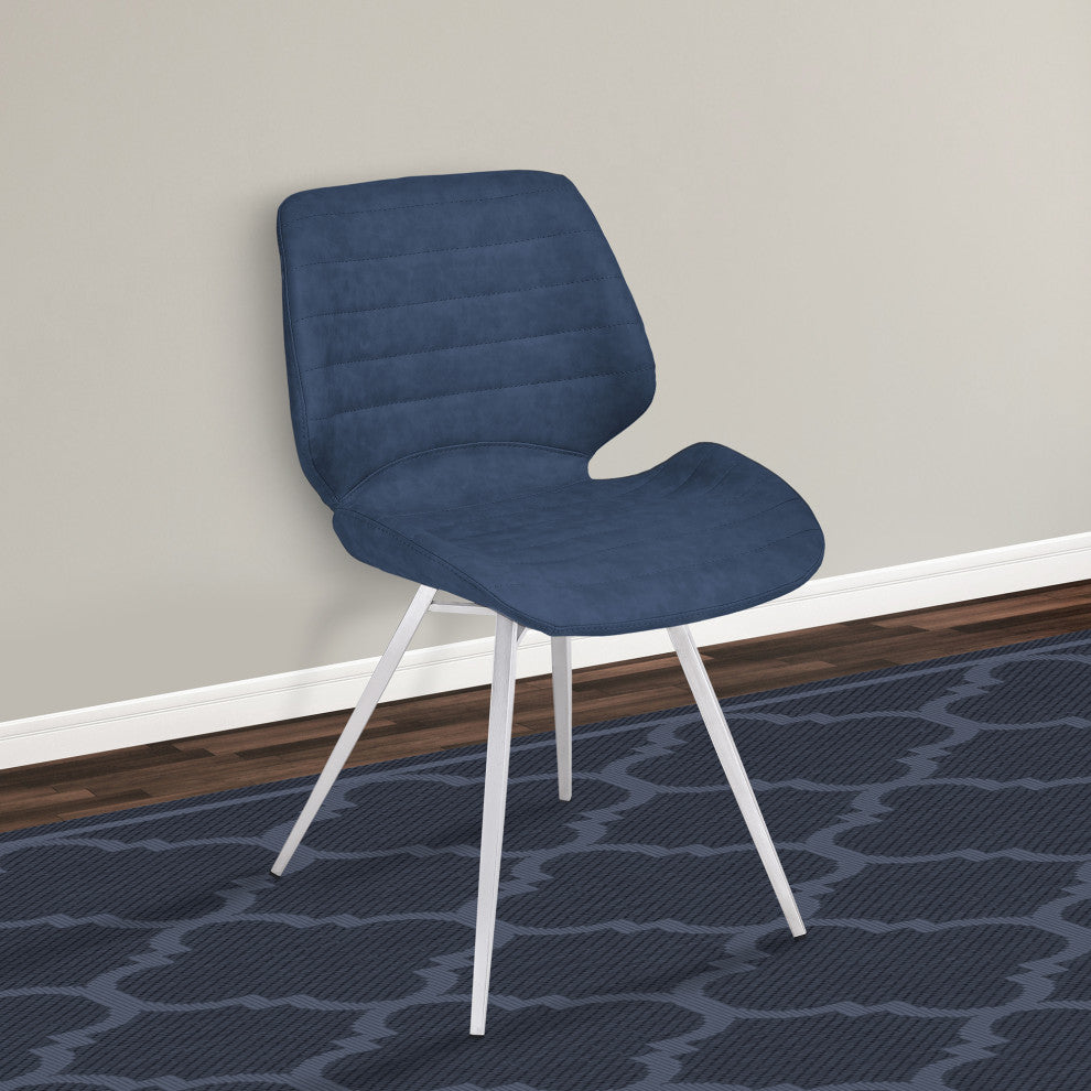Valor Contemporary Dining Chair In Dark Vintage Blue Faux Leather, Set of 2