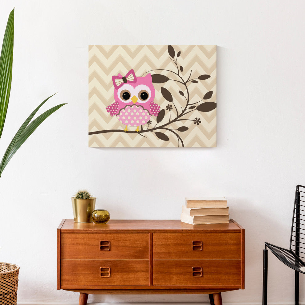 Pink Owl Chevron 20x16 Canvas Wall Art