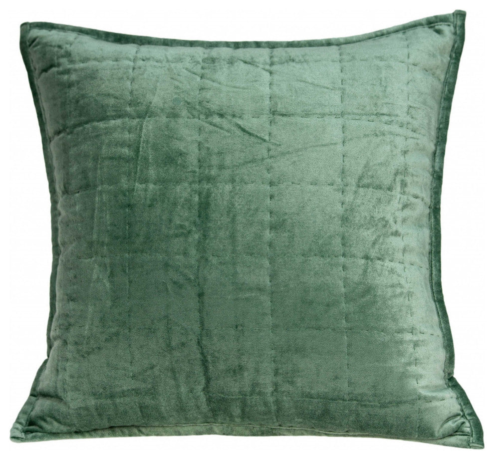 HomeRoots 20" x 0.5" x 20" Transitional Green Solid Quilted Pillow Cover