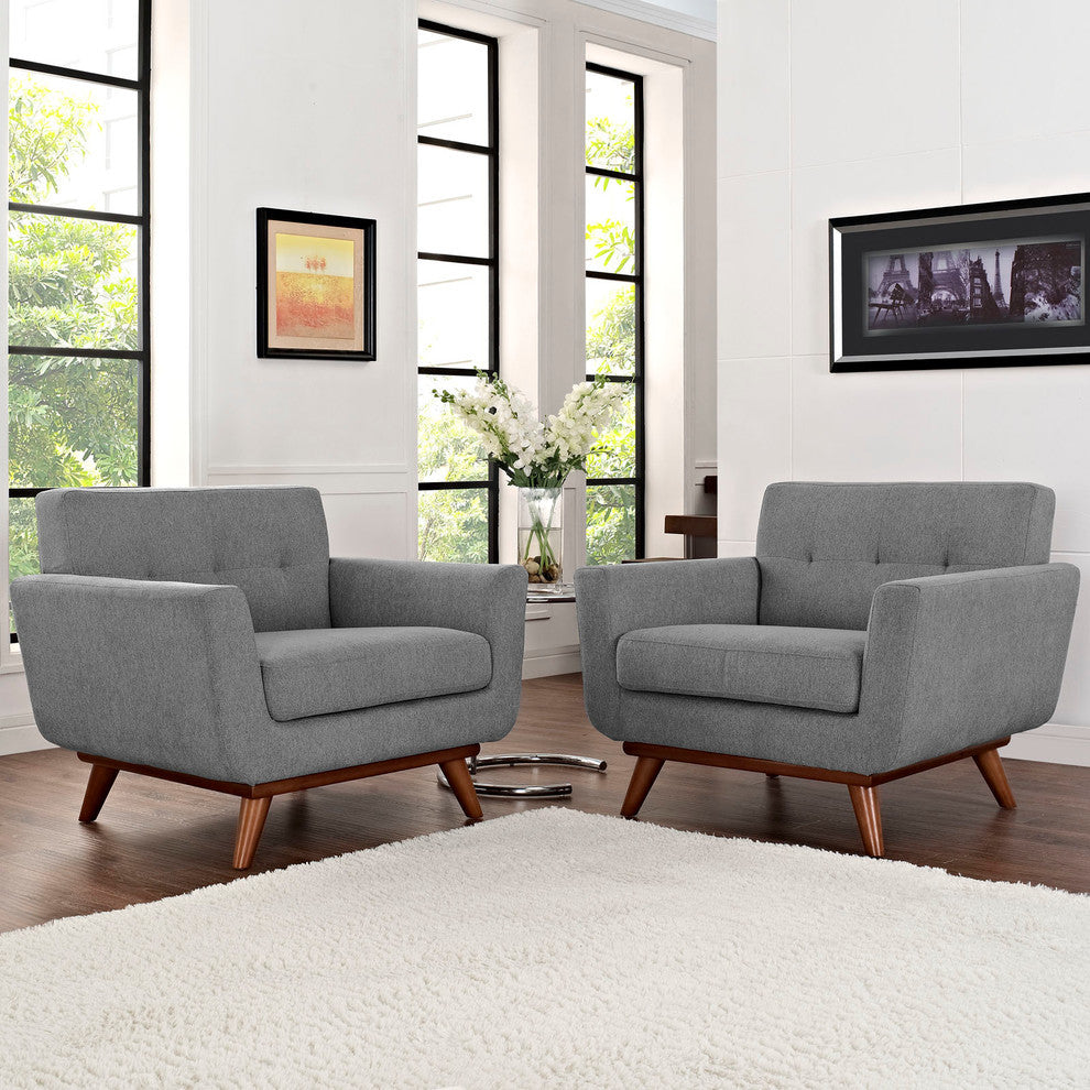 Modern Urban Contemporary Armchair Wood Set of 2, Gray Fabric
