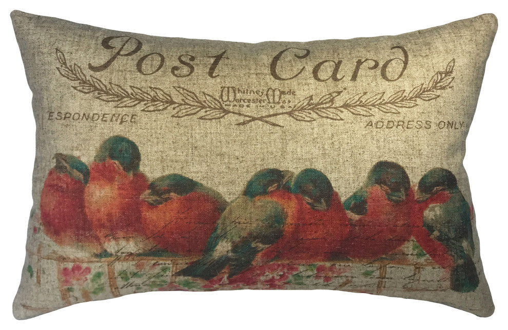Birds Post Card Linen Pillow