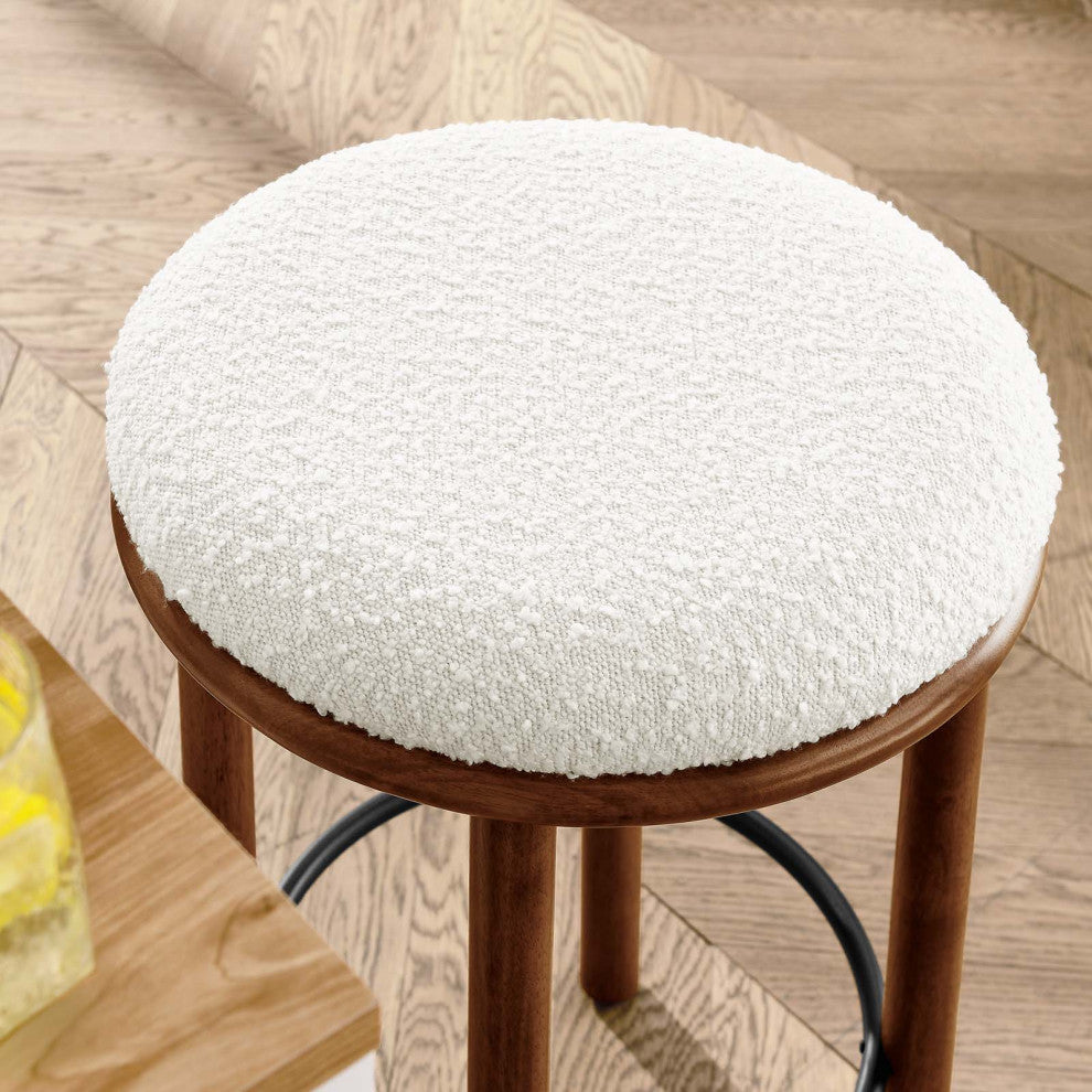 Fable Boucle Fabric Counter Stools - Set of 2 - Walnut Ivory