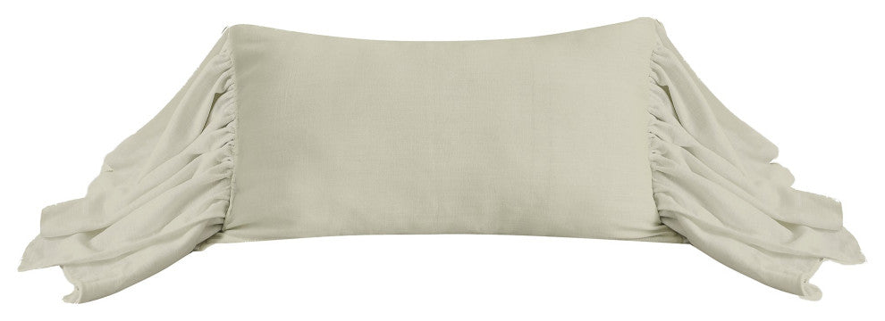 Luna Washed Linen Long Ruffled Pillow, 16"x26", Light Tan, 1 Piece