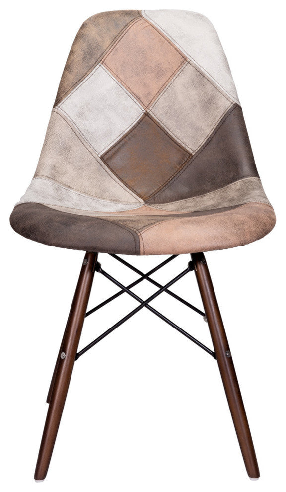 Patch Leatherette Upholstery DSW Dining Side Chair, Dark Walnut Leg, Mooku Brown