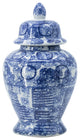 Benzara BM285525 17" Tall Ginger Jar, Abstract Blue & White Porcelain