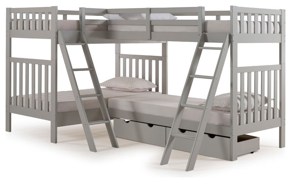 Aurora Twin Over Twin Bunk Bed with Quad-Bunk Extension and Storage Drawers