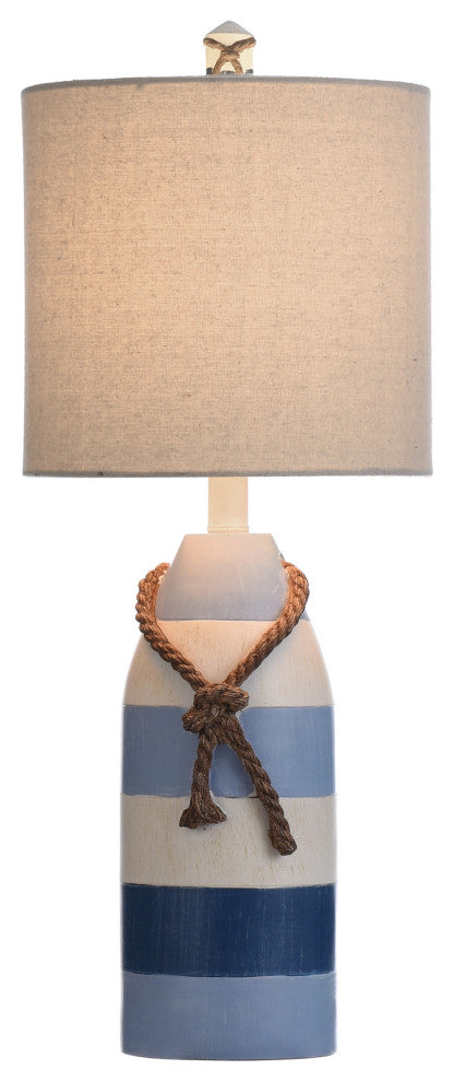 Nautical Rope Table Lamp, Blue Stripe Finish, Oatmeal Hardback Fabric Shade