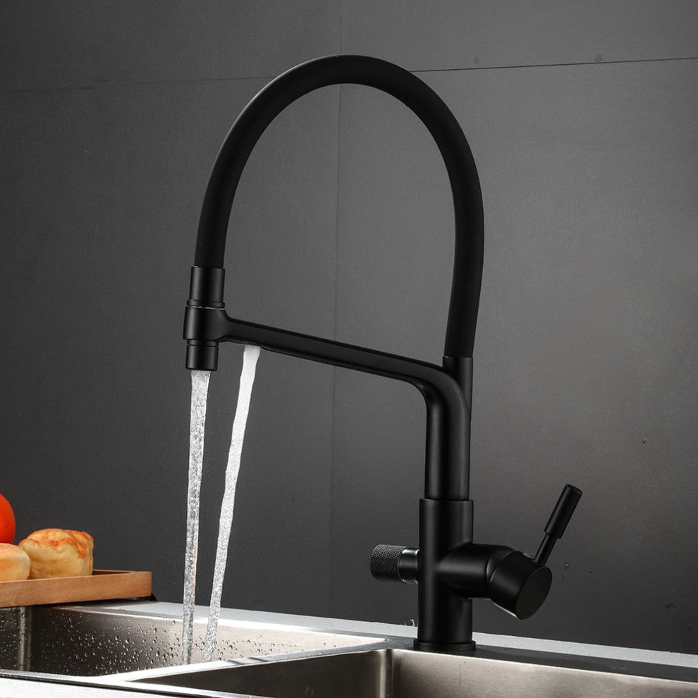 Solid Brass Matte Black Kitchen Faucet With Filtered Water Tap