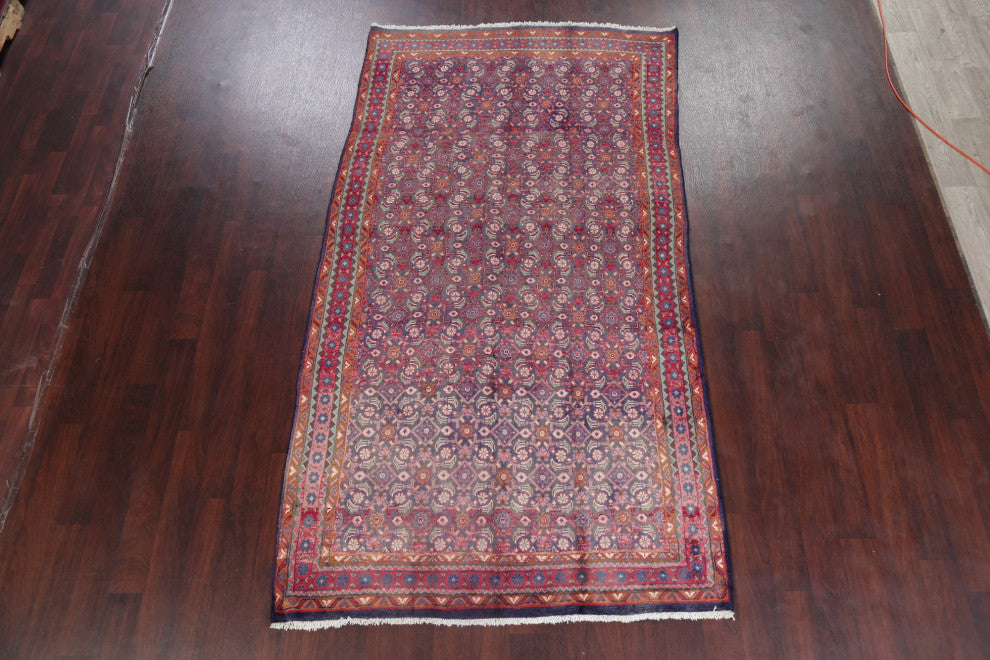Consigned, Faded Traditional Persian Handmade Vintage-Style Area Rug, Blue, 5x9