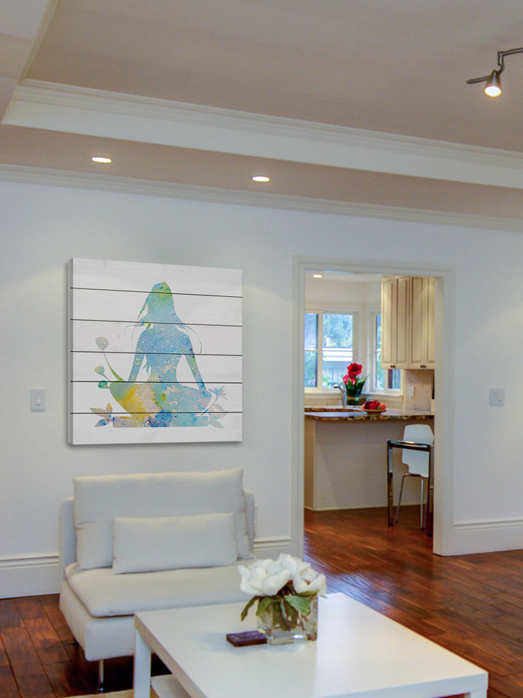 "Blue Meditation" Painting Print on White Wood