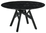 Venus 54" Round Black Marble Dining Table With Black Wood Legs