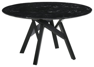 Venus 54" Round Black Marble Dining Table With Black Wood Legs