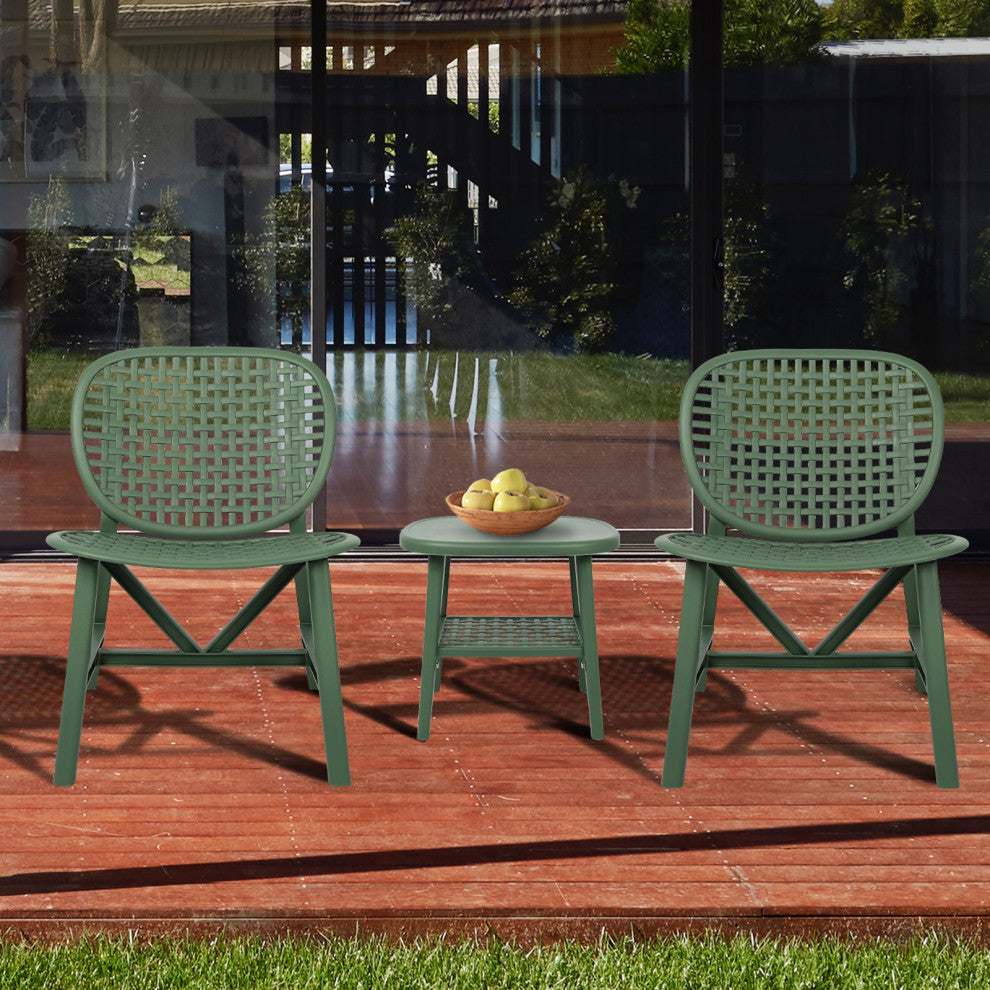 3-Piece Patio Table Chair Set Conversation Bistro Set, Green
