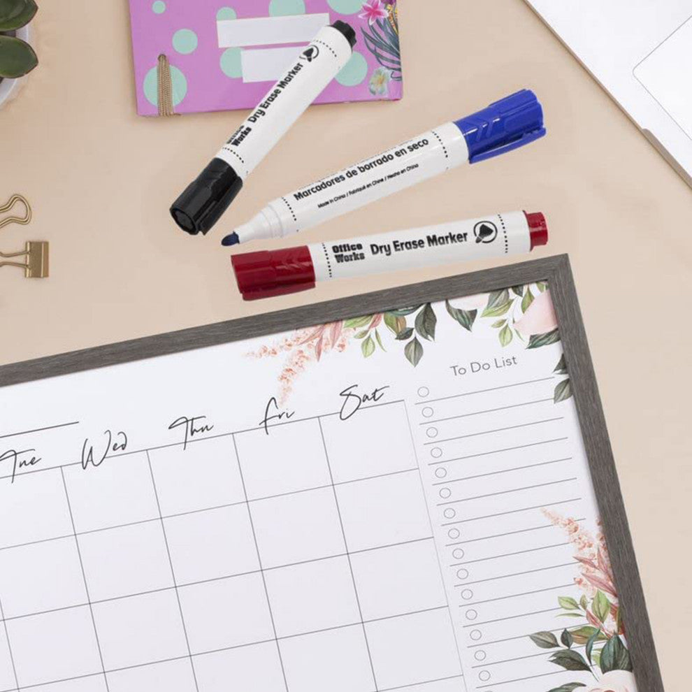 Dry Erase Monthly Whiteboard Calendar With Gray Wood Effect Frame, 18"x24"