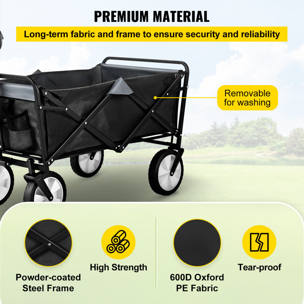 Vevor All Terrain Folding Wagon Collapsible Garden Beach Cart, Black