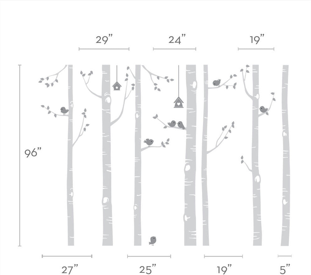 Birch Tree with Bird Wall Decals, Scheme A,Large