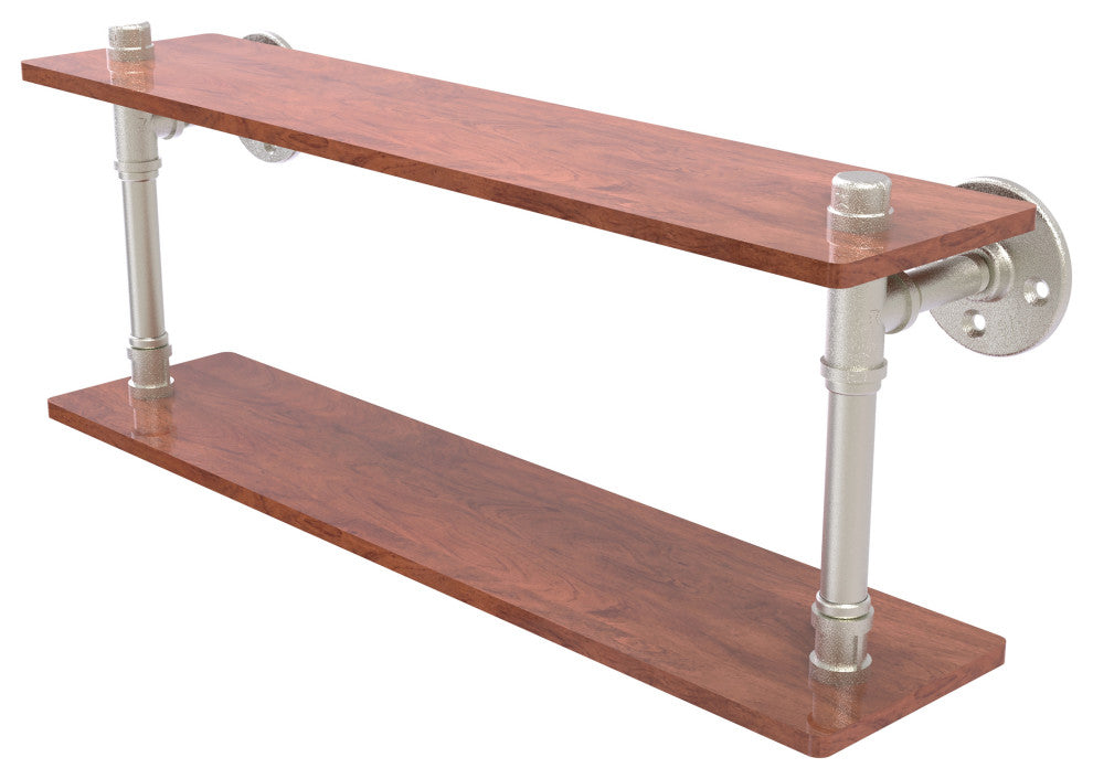 Pipeline Ironwood Double Shelf, Satin Nickel, 22"