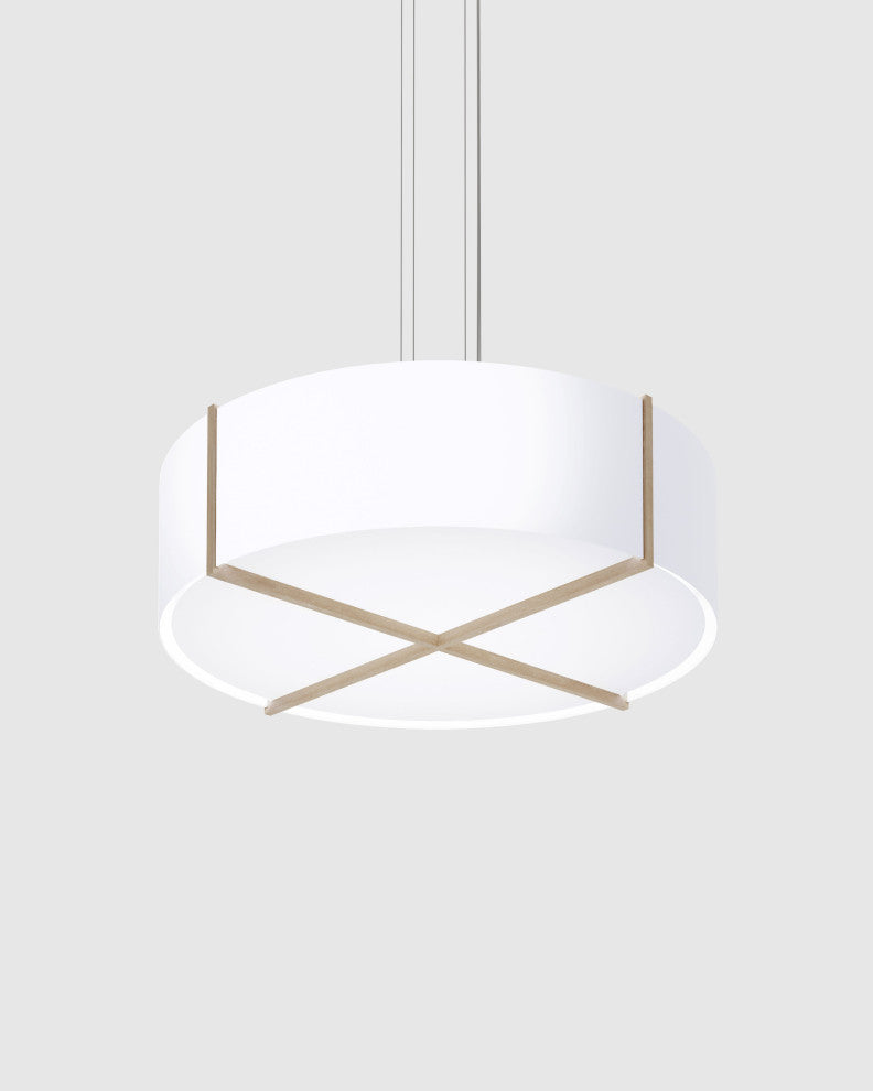 Plura 46" Pendant, White Washed Oak, Frosted Polymer, GU, 24 Socket