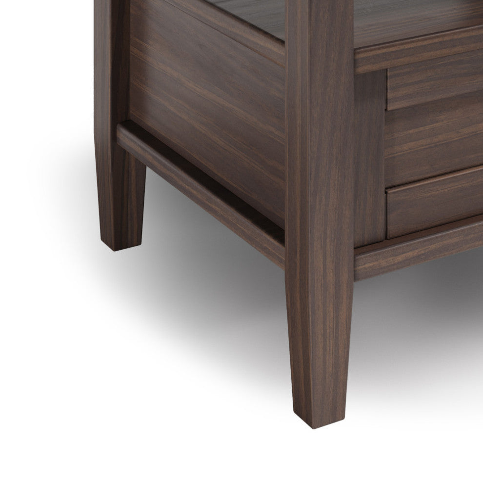Warm Shaker Solid Wood 20" Rustic End Side Table, Warm Walnut Brown