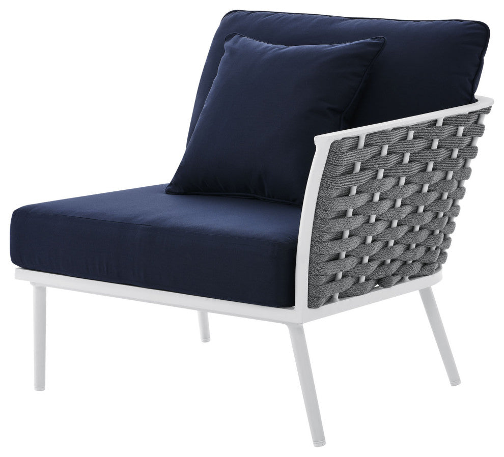 Lounge Sectional Sofa Chair Set, Navy White, Aluminum, Modern, Outdoor Patio
