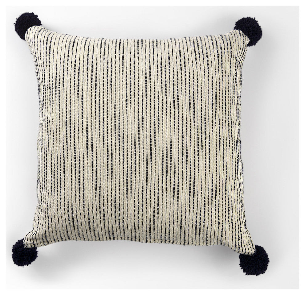 Beige and Midnight Pom Pom Square Accent Pillow Cover