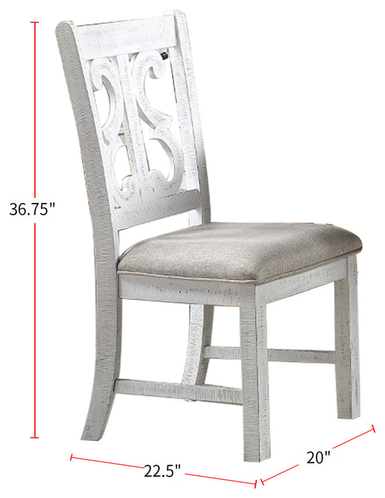 Fabric And Wooden Side Chair Of 2 with Backrest, Distressed White