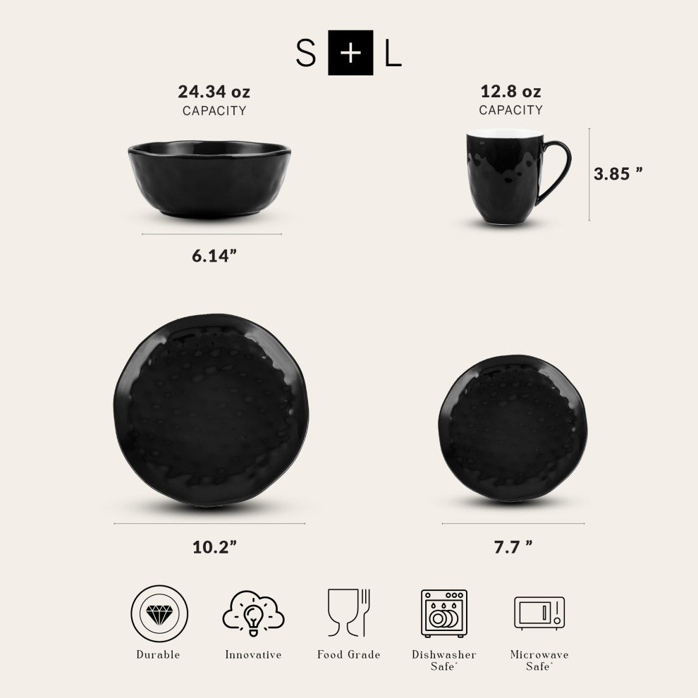 Stone Lain Ivy Porcelain 24 Piece Dinnerware Set, Black