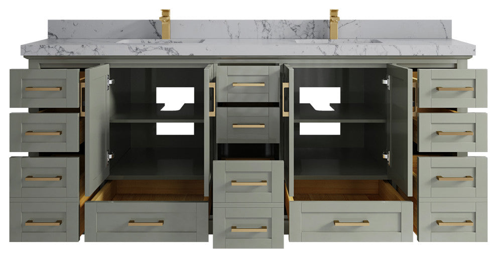 Boston 84 Double Sink Bath Vanity in Evergreen 2" Venatino Quartz