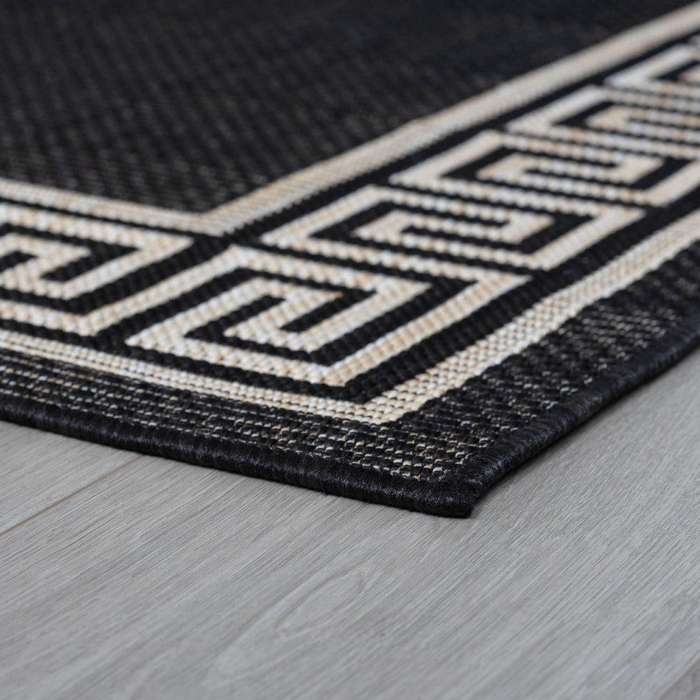 Giovanna Transitional Greek Key Black/Cream Indoor/Outdoor Scatter Mat 2'x3'
