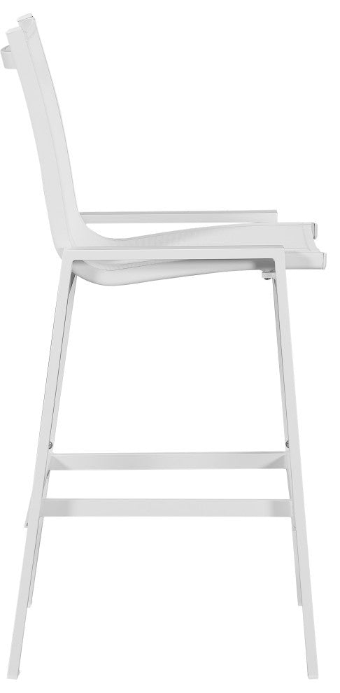Nizuc Mesh Water Resistant Patio Aluminum Barstool, Set of 2, White, White Frame
