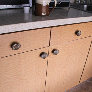 Set of 6 Gold Cast Iron Scallop Sea Shell Drawer Pulls Nautical Cabinet Knobs