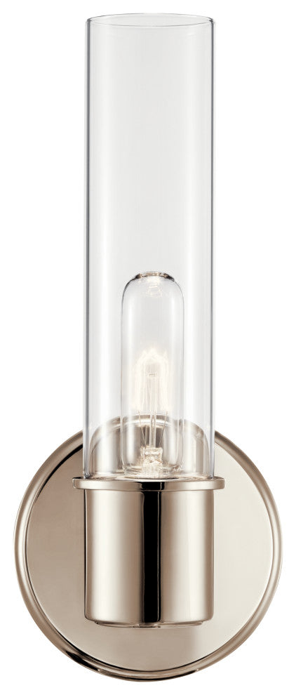 Aviv 13" 1 Light Wall Sconce With Clear Glass, Polished Nickel