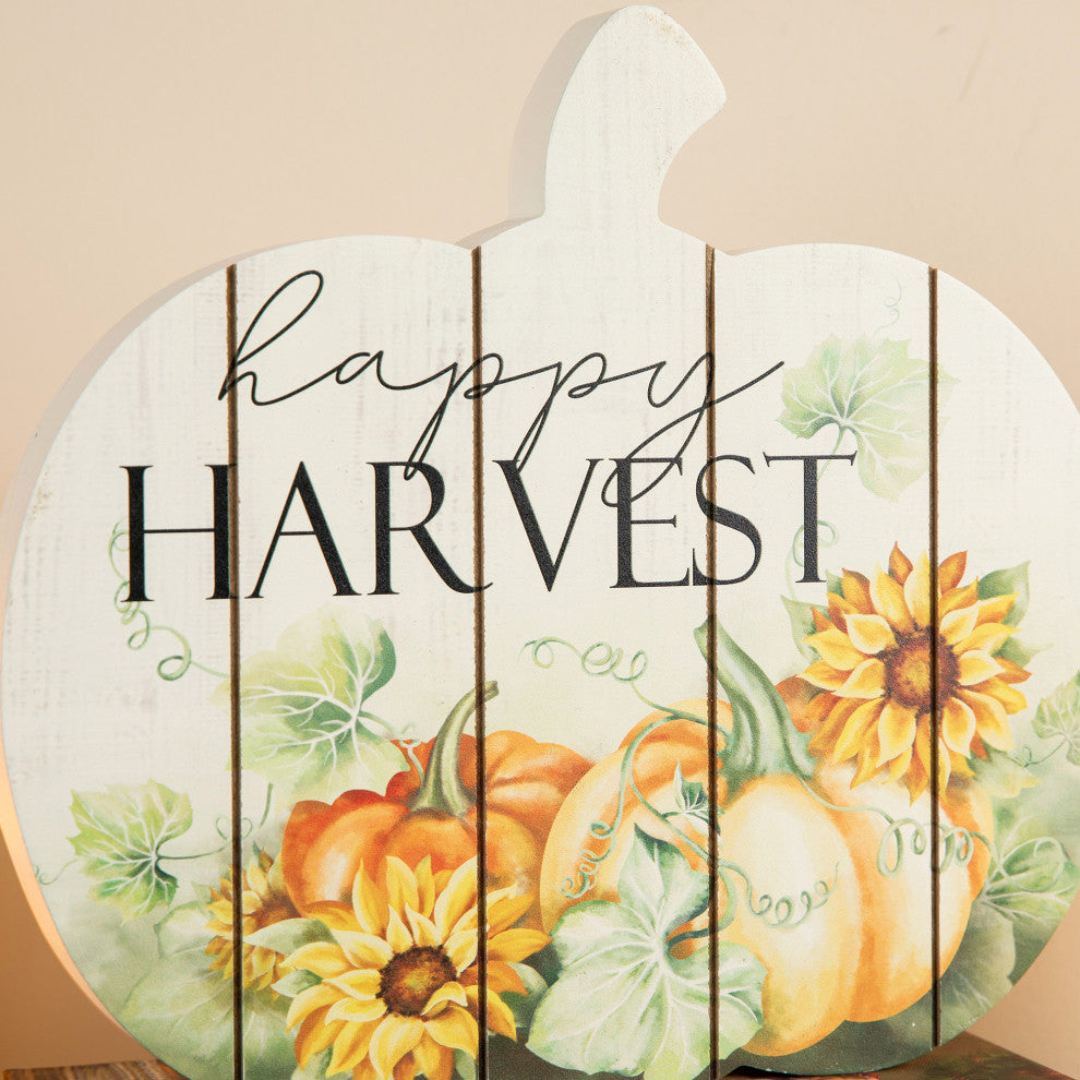 9.75"L "Happy Harvest" Pumpkin Table Sign