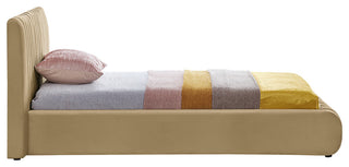 Nico Black Velvet Upholstered Bed, Camel, Twin
