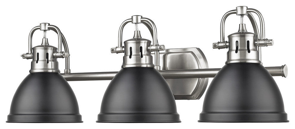 Duncan 3 Light Bath Vanity, Pewter With A Matte Black Shade