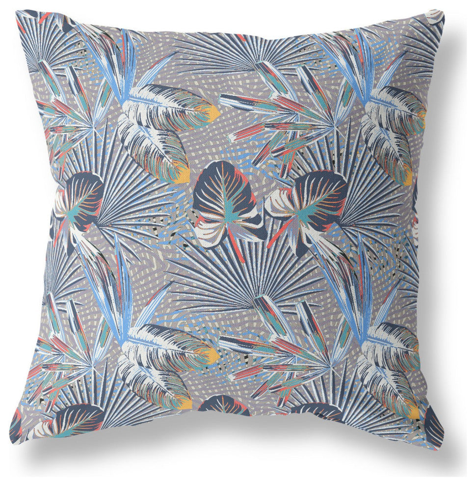 18" Indigo Gray Tropical Indoor Outdoor Throw Pillow