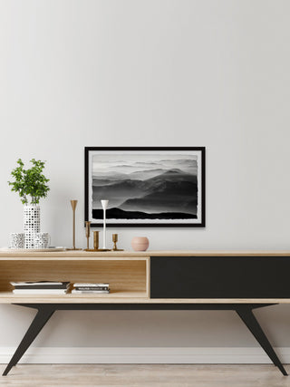 "Foggy Mountain Range" Framed Painting Print, 18x12
