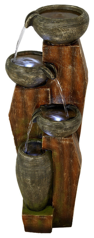 Cascading Mossy Jars Fountain with LED Lights