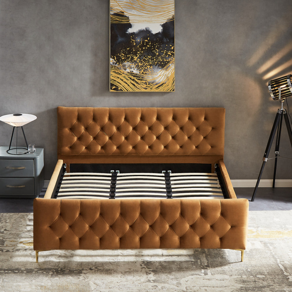 Beverly Mid-Century Modern Tufted Velvet Platform Bed, King