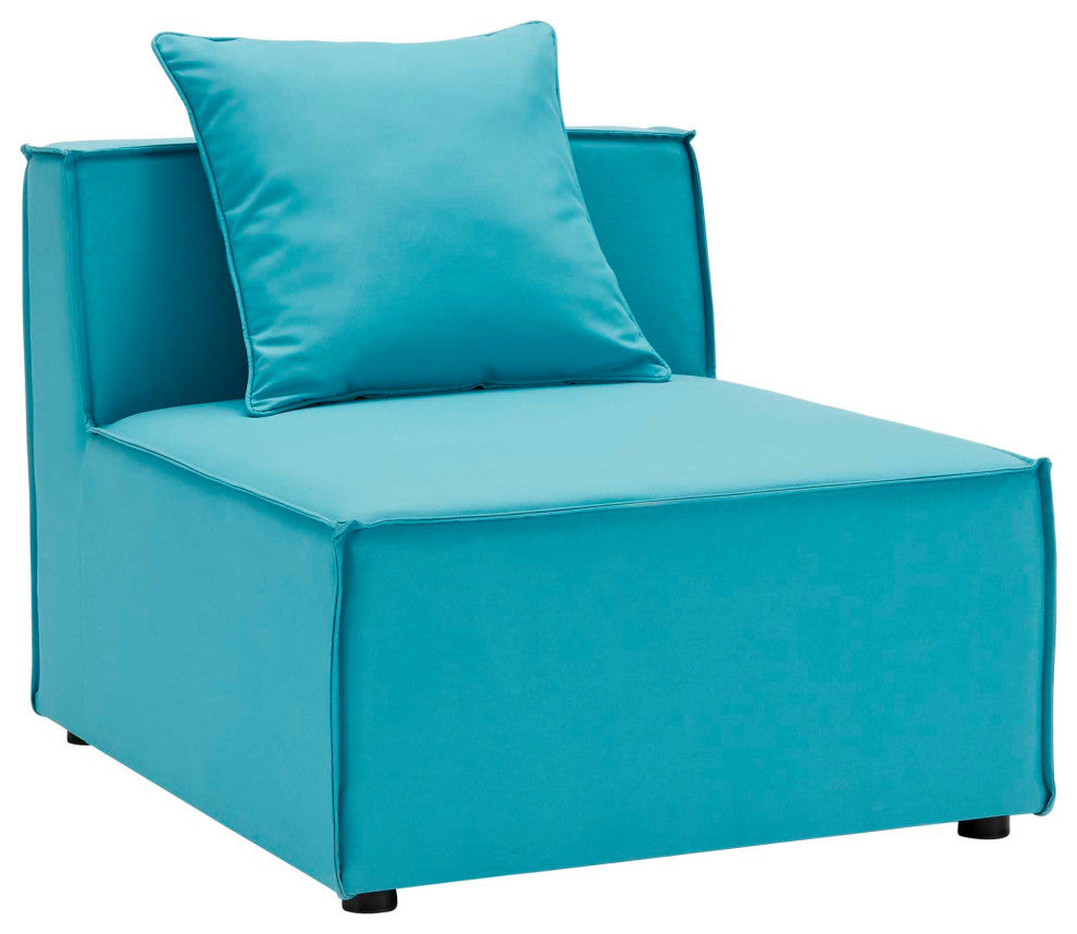 Saybrook Outdoor Patio Upholstered Sectional Sofa Armless Chair Turquoise