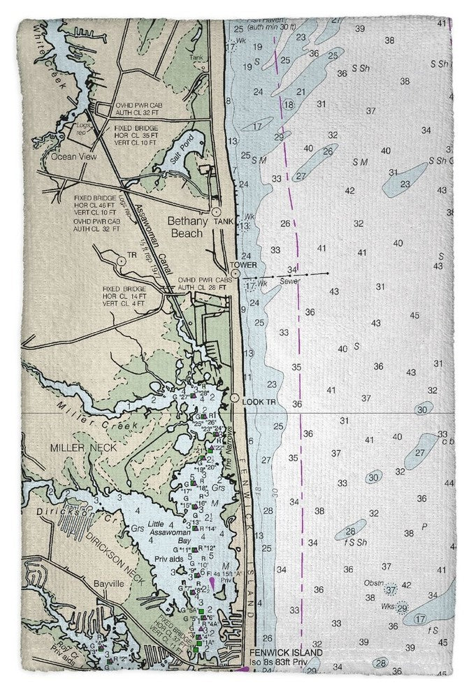 Bethany Beach, DE Nautical Map Kitchen Towel - Two Sets of Two (4 Total)