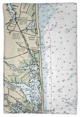 Bethany Beach, DE Nautical Map Kitchen Towel - Two Sets of Two (4 Total)