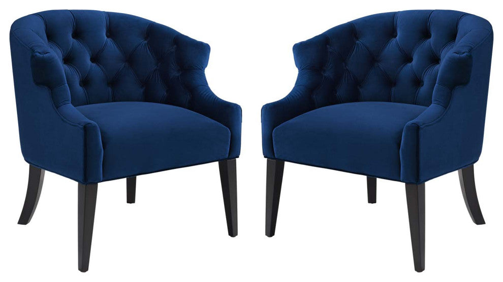 Armchair Accent Chair, Set of 2, Velvet, Blue Navy, Modern, Lounge Hospitality